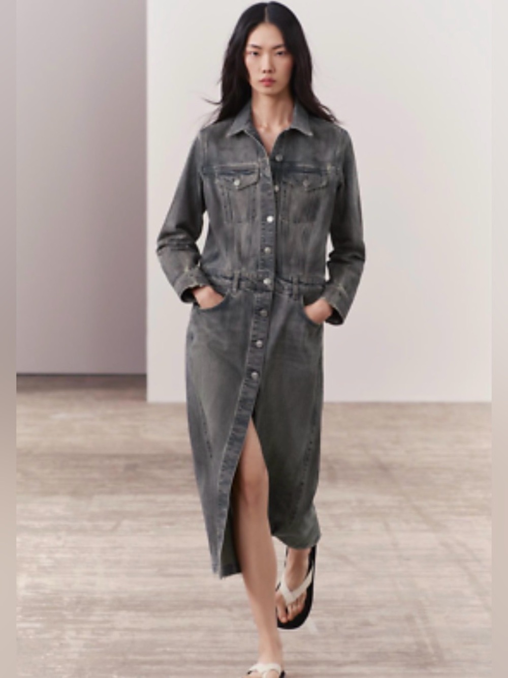 Zara ZW Collection Denim Shirt Dress Grey Size S